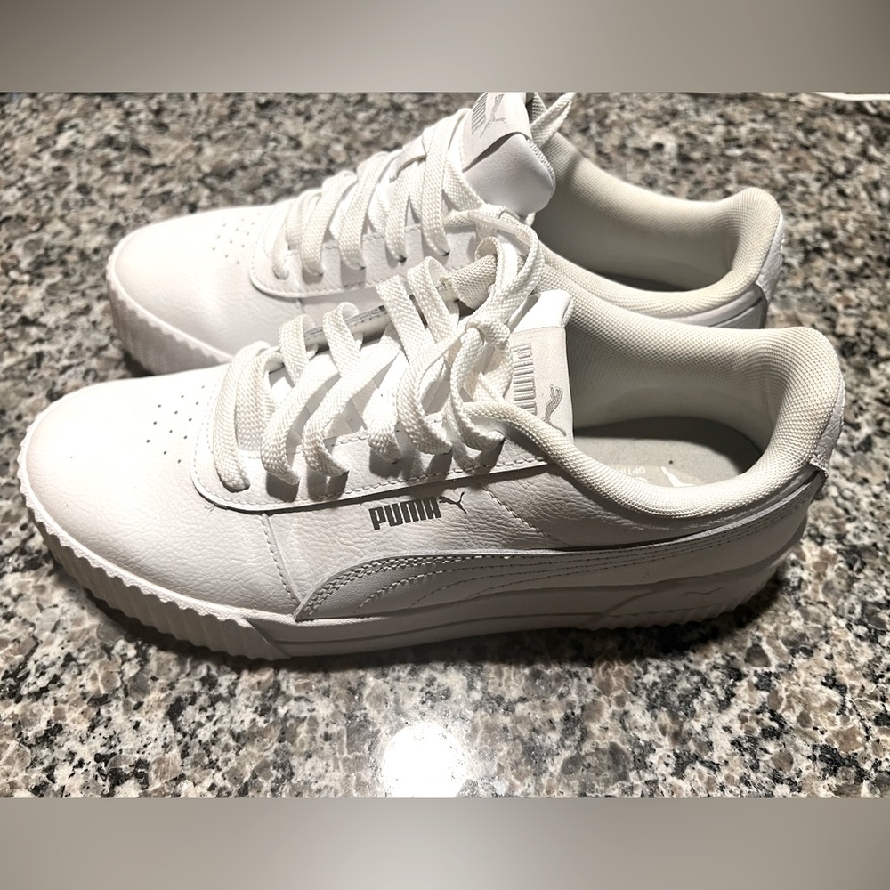 Practically New. Size 9 All White Puma Shoes - image 3